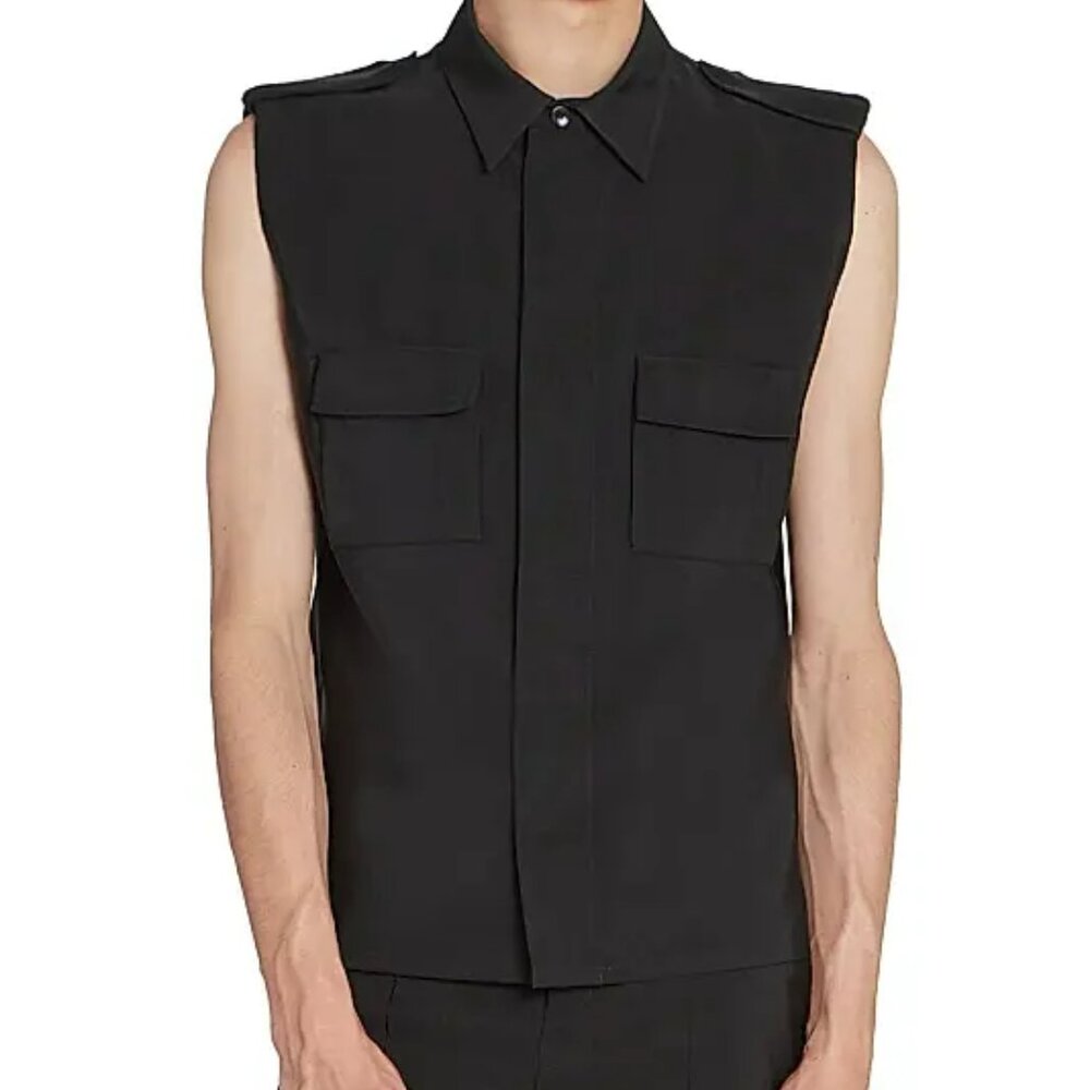 Saint Laurent Men's Sahara Sleeveless Button-Down Vest Nero Size 42/16.5US